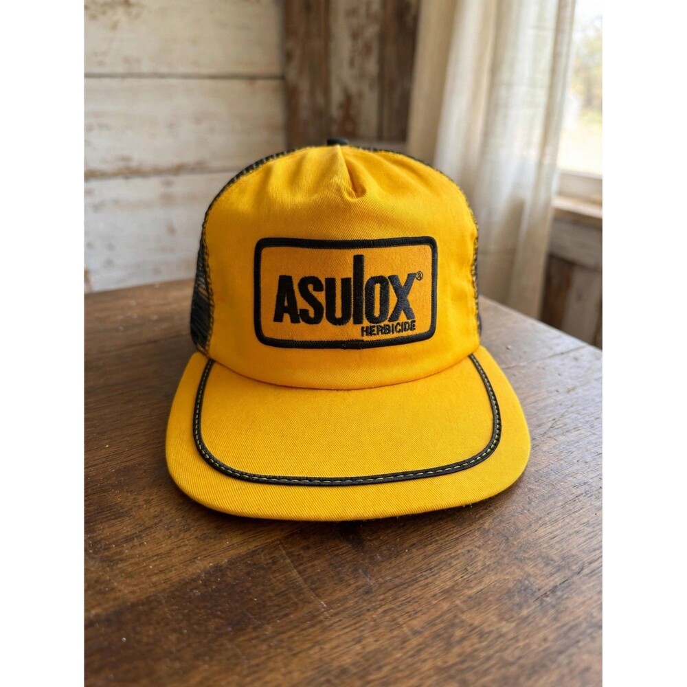 Vintage Asulox Herbicide Trucker Hat Yellow Mesh Snapback Farm Seed Retro Cap